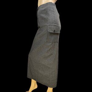 Vintage 90s Grey Maxi Pencil Skirt Cargo Pockets Office Siren Size S High Waist